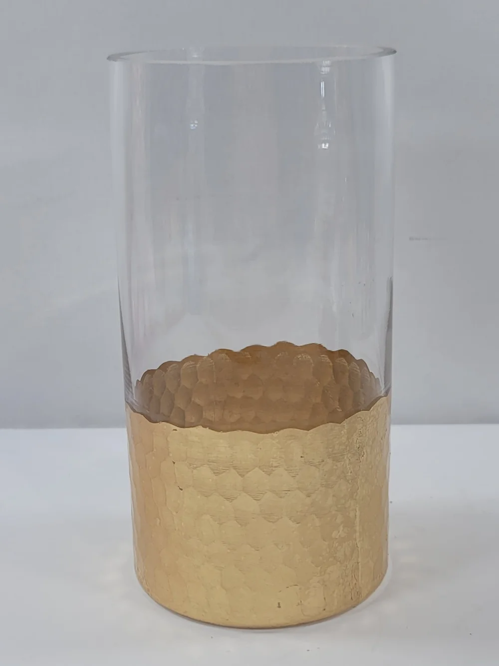 Clear Glass Vase Gold Honeycomb Style Bottom